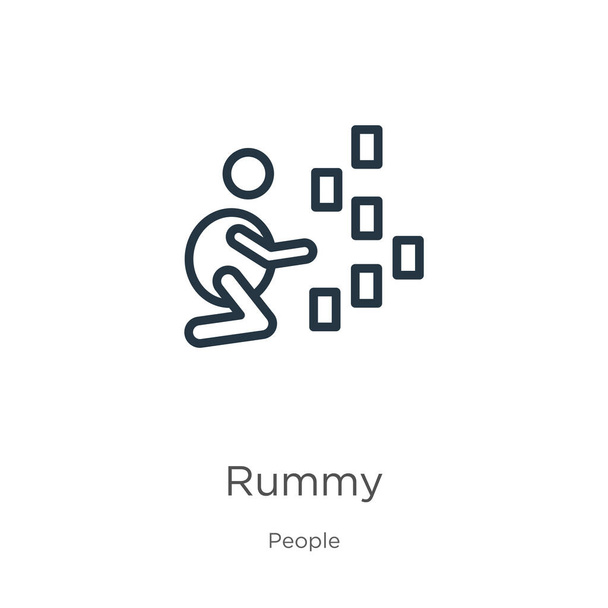Rummie icoon. Dunne lineaire rummy outline icoon geïsoleerd op witte achtergrond van mensen collectie. Line vector teken, symbool voor web en mobiel - Vector, afbeelding