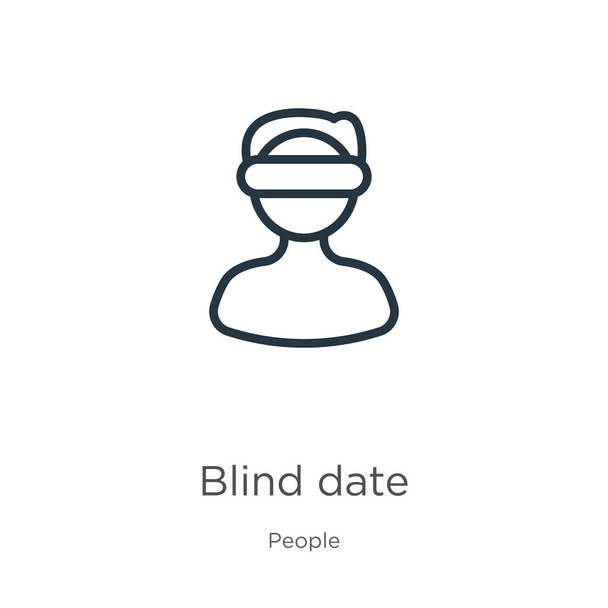 Icono de fecha ciega. Icono delgada fecha de ceguera lineal aislado sobre fondo blanco de la colección de personas. Signo de vector de línea, símbolo para web y móvil - Vector, Imagen