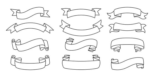 Ribbon outline hand drawn set blank tape vector - Vector, Image