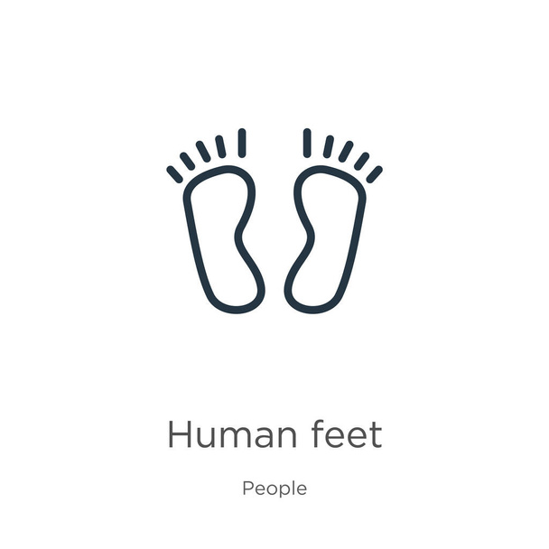 Icono de pies humanos. Pies humanos lineales delgados esbozan icono aislado sobre fondo blanco de la colección de personas. Signo de vector de línea, símbolo para web y móvil - Vector, imagen