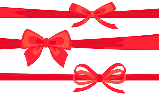 Satin ribbon red decorated bows flat set vector - Vector, Image