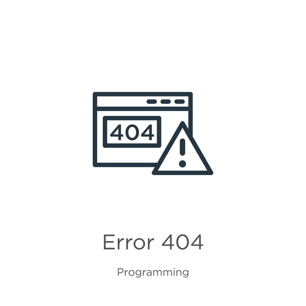 Иконка ошибки 404. Тонкая линейная ошибка 404 контур значок изолирован на белом фоне из коллекции программирования. Векторный знак, символ для веб и мобильных телефонов - Вектор,изображение