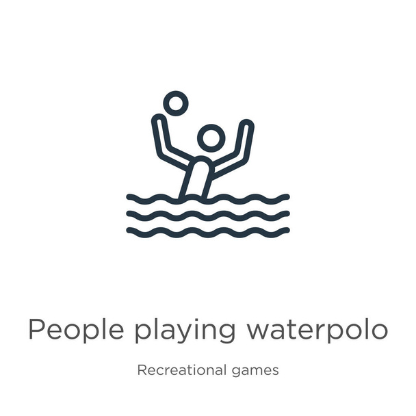 People playing waterpolo icon. Thin linear people playing waterpolo outline icon isolated on white background from recreational games collection. Line vector sign, symbol for web and mobile - Διάνυσμα, εικόνα