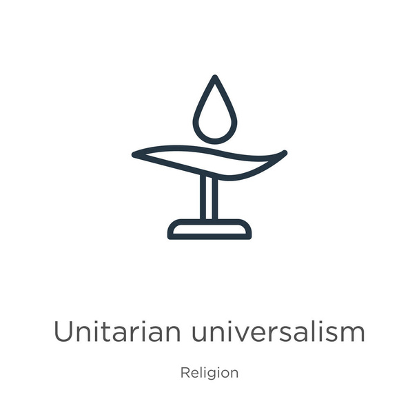Einheitlicher Universalismus. Dünne lineare einheitliche Universalismusskizze isoliert auf weißem Hintergrund aus der Religionssammlung. Linienvektorzeichen, Symbol für Web und Mobile - Vektor, Bild