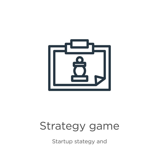 Ikona strategické hry. Tenké lineární strategická hra obrys ikony izolované na bílém pozadí od spuštění státnosti a sbírky úspěchů. Čárový vektorový znak, symbol pro web a mobil - Vektor, obrázek