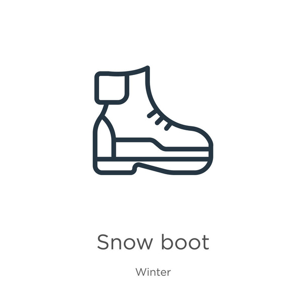 Icono de arranque de nieve. Icono delgada bota de nieve lineal aislado sobre fondo blanco de la colección de invierno. Signo de vector de línea, símbolo para web y móvil - Vector, imagen