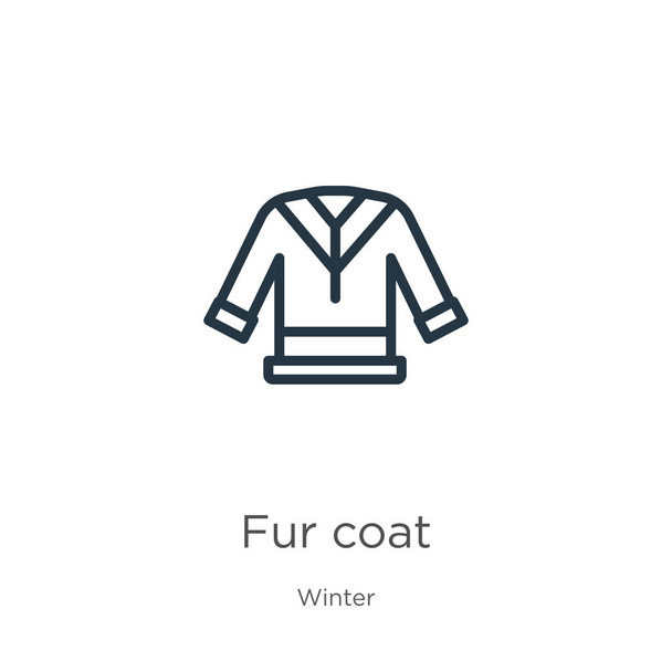 Εικονίδιο γούνας. Λεπτή γραμμική εικόνα περίγραμμα γούνινο παλτό απομονώνονται σε λευκό φόντο από τη χειμερινή συλλογή. Σύμβολο διάνυσμα γραμμής, σύμβολο για το διαδίκτυο και το κινητό - Διάνυσμα, εικόνα