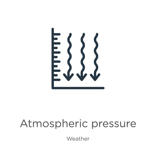Ikona atmosférického tlaku. Tenký lineární atmosférický tlakový obrys ikony izolované na bílém pozadí ze sbírky počasí. Čárový vektorový znak, symbol pro web a mobil - Vektor, obrázek