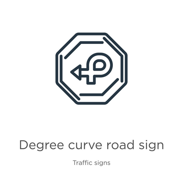 Degree curve road sign icon. Thin linear degree curve road sign outline icon isolated on white background from traffic signs collection. Line vector sign, symbol for web and mobile - Vector, Image
