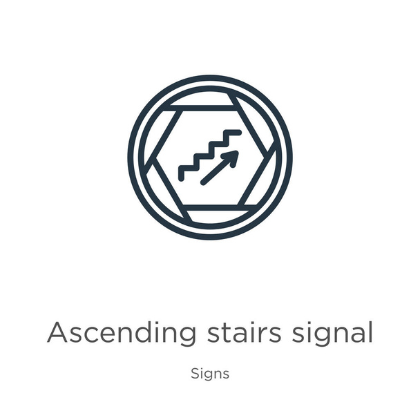 Icono de señal de escaleras ascendentes. Icono de contorno de señal de escaleras ascendentes lineales delgadas aisladas sobre fondo blanco de la colección de signos. Signo de vector de línea, símbolo para web y móvil - Vector, imagen