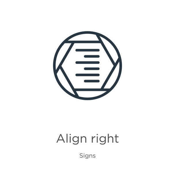 Align right icon. Thin linear align right outline icon isolated on white background from signs collection. Line vector sign, symbol for web and mobile - Vector, Image