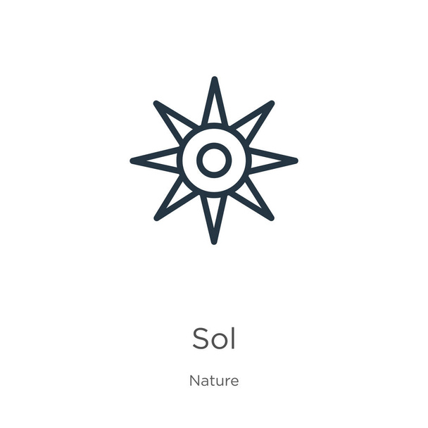 Икона Сола. Тонкая линейная иконка Sol, выделенная на белом фоне из коллекции природы. Векторный знак, символ для веб и мобильных телефонов - Вектор,изображение