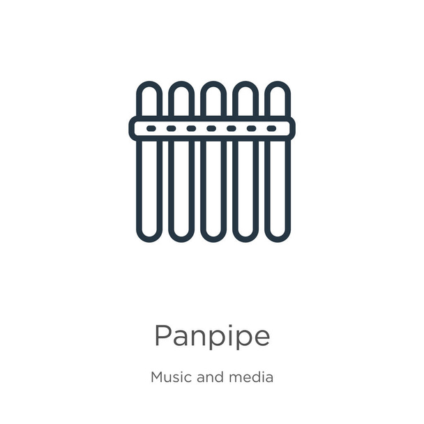 Ikona Panpipe. Cienka liniowa ikona konturu panpipe wyizolowana na białym tle z kolekcji muzycznej. Znak wektora linii, symbol sieci web i mobile - Wektor, obraz