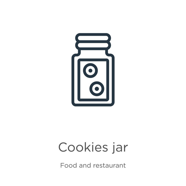 Піктограма банку печива. Тонка лінійна контурна іконка з печивом ізольована на білому тлі від колекції продуктів харчування та ресторанів. Лінійний векторний знак, символ для веб та мобільних пристроїв
 - Вектор, зображення