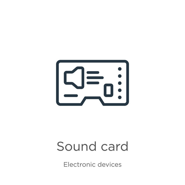 Soundkartensymbol. Thin lineare Soundkarte Umriss Symbol isoliert auf weißem Hintergrund aus der Sammlung elektronischer Geräte. Linienvektorzeichen, Symbol für Web und Mobile - Vektor, Bild