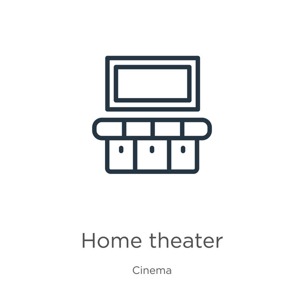 Thuis theater icoon. Dunne lineaire home theater outline icoon geïsoleerd op witte achtergrond uit de bioscoop collectie. Line vector teken, symbool voor web en mobiel - Vector, afbeelding