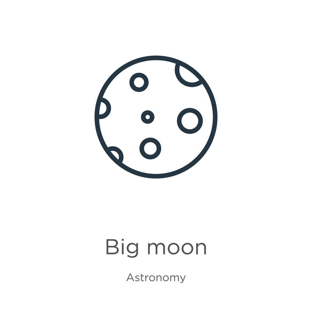 Ikona wielkiego księżyca. Cienki liniowy zarys wielkiego księżyca ikona odizolowana na białym tle z kolekcji astronomii. Znak wektora linii, symbol sieci web i mobile - Wektor, obraz