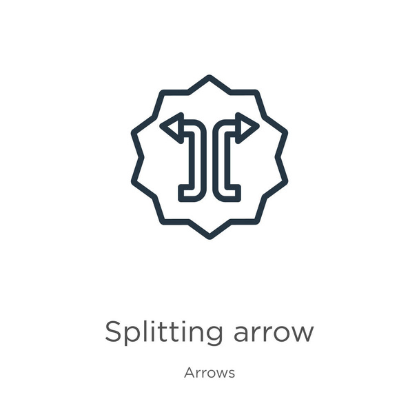 Splitting arrow icon. Thin linear splitting arrow outline icon isolated on white background from arrows collection. Line vector sign, symbol for web and mobile - Vector, Image