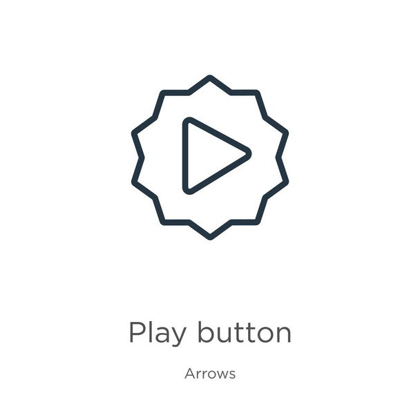 Jouez icône de bouton. Mince icône de contour de bouton de lecture linéaire isolé sur fond blanc de la collection de flèches. Signe vectoriel de ligne, symbole pour web et mobile - Vecteur, image
