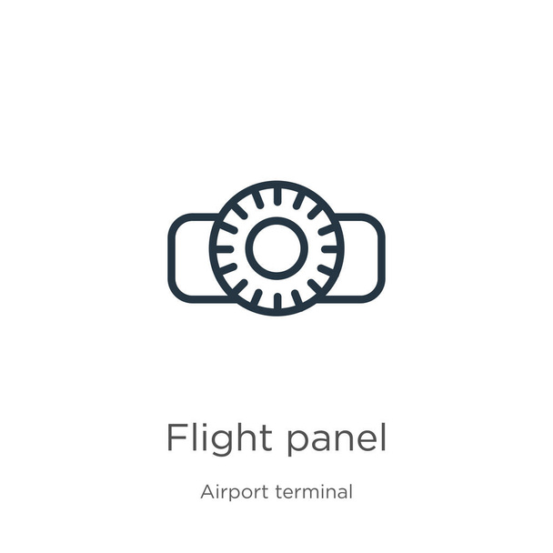 Icono del panel de vuelo. Icono de contorno de panel de vuelo lineal delgado aislado sobre fondo blanco de la colección de terminales del aeropuerto. Signo de vector de línea, símbolo para web y móvil - Vector, imagen