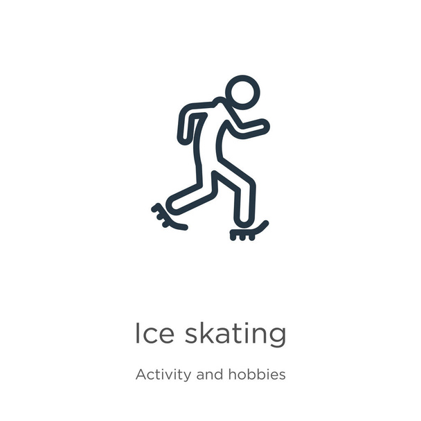 icône du patinage sur glace. Mince icône de contour linéaire de patinage sur glace isolée sur fond blanc de la collection d'activités. Signe vectoriel de ligne, symbole pour web et mobile - Vecteur, image