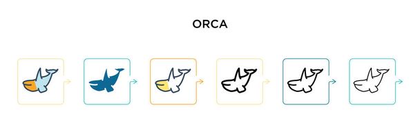 Icône vectorielle Orca dans 6 styles modernes différents. Noir, deux icônes orca colorées conçues dans le style rempli, contour, ligne et trait. Illustration vectorielle peut être utilisé pour le web, mobile, ui - Vecteur, image