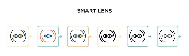 Icona vettoriale lente intelligente in 6 diversi stili moderni. Nero, due icone di lenti intelligenti colorate progettate in pieno, contorno, linea e stile di corsa. Illustrazione vettoriale può essere utilizzato per web, mobile, ui - Vettoriali, immagini