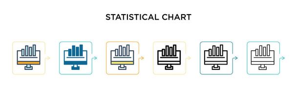 Statistische Diagrammvektorsymbole in 6 verschiedenen modernen Stilen. Schwarze, zweifarbige statistische Diagrammsymbole, die in Füll-, Umriss-, Linien- und Strichstil gestaltet sind. Vektor-Illustration kann für Web verwendet werden,  - Vektor, Bild