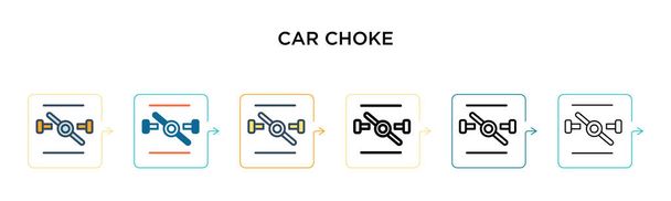 Auto-Drosselvektorsymbol in 6 verschiedenen modernen Stilen. Schwarze, zweifarbige Autodrosselsymbole in gefülltem, konturiertem, linien- und schlagartigem Stil. Vektor-Illustration kann für Web, Mobile, UI verwendet werden - Vektor, Bild
