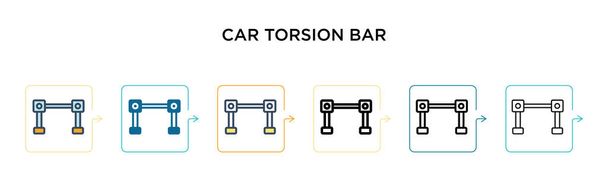 Autó torziós bar vektor ikon 6 különböző modern stílusban. Fekete, két színes autó torziós sáv ikonok tervezett töltött, körvonalazott, vonal és a stroke stílus. Vektor illusztráció lehet használni web, mobil,  - Vektor, kép