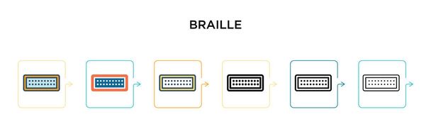 Braille διάνυσμα εικονίδιο σε 6 διαφορετικά σύγχρονα στυλ. Μαύρο, δύο χρωματιστά εικονίδια braille σχεδιαστεί σε γεμάτο, περίγραμμα, γραμμή και στυλ εγκεφαλικό επεισόδιο. Εικονογράφηση διάνυσμα μπορεί να χρησιμοποιηθεί για web, κινητά, ui - Διάνυσμα, εικόνα