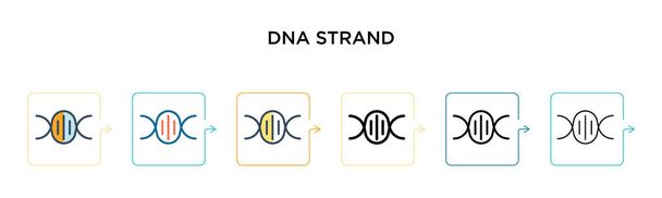 Vektorová ikona řetězce Dna v 6 různých moderních stylech. Černá, dvě barevné ikony vlákna DNA navržené ve vyplněném, obrysu, čáře a stylu tahu. Vektorové ilustrace lze použít pro web, mobil, ui - Vektor, obrázek