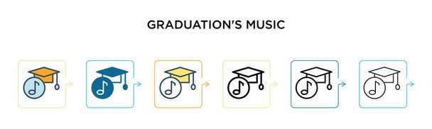Graduation's music vector icon in 6 different modern styles. Black, two colored graduation's music icons designed in filled, outline, line and stroke style. Vector illustration can be used for web,  - Vector, Image