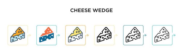Juusto kiila vektori kuvaketta 6 eri moderneja tyylejä. Musta, kaksivärinen juusto kiila kuvakkeet suunniteltu täytetty, ääriviivat, viiva ja aivohalvaus tyyli. Vektori kuva voidaan käyttää web, mobiili, ui - Vektori, kuva