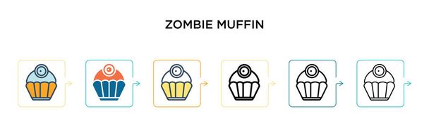 Zombie-Muffin-Vektor-Symbol in 6 verschiedenen modernen Stilen. Schwarze, zweifarbige Zombie-Muffin-Icons, die in Füll-, Umriss-, Linien- und Strichstil gestaltet sind. Vektor-Illustration kann für Web, Mobile, UI verwendet werden - Vektor, Bild