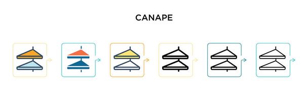 Icono de vector Canape en 6 estilos modernos diferentes. Negro, dos iconos de canapé de colores diseñados en estilo lleno, contorno, línea y trazo. Ilustración vectorial se puede utilizar para web, móvil, ui - Vector, imagen