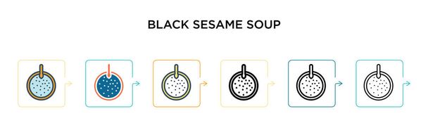 Ikona vektoru černé polévky v 6 různých moderních stylech. Černá, dvě barevné černé sezamové ikony polévky navržené ve vyplněném, obrysovém, liniovém a tahovém stylu. Vektorová ilustrace může být použita pro web,  - Vektor, obrázek