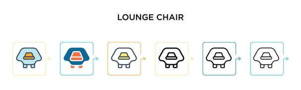 Salón icono de vector silla en 6 estilos modernos diferentes. Negro, dos iconos de sillón de colores diseñados en estilo lleno, contorno, línea y trazo. Ilustración vectorial se puede utilizar para web, móvil, ui - Vector, imagen