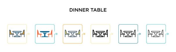 Yemek masası vektör simgesi 6 farklı modern stilde. Siyah, iki renkli yemek masası ikonu. Doldurulmuş, ana hatları çizilmiş, çizgi ve vuruş stiliyle tasarlanmış. Vektör illüstrasyonu ağ, mobil, ui için kullanılabilir - Vektör, Görsel