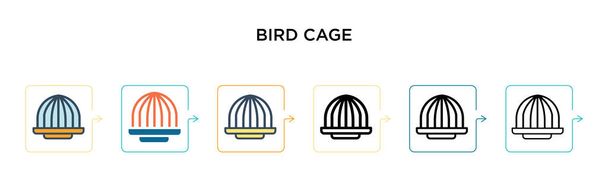 Vogelkäfig-Vektor-Symbol in 6 verschiedenen modernen Stilen. Schwarze, zweifarbige Vogelkäfigsymbole in Füll-, Umriss-, Linien- und Strichstil. Vektor-Illustration kann für Web, Mobile, UI verwendet werden - Vektor, Bild