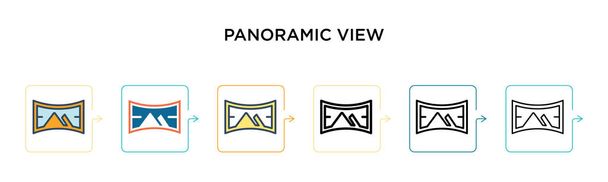 Panoramatický pohled vektorové ikony v 6 různých moderních stylů. Černé, dvě barevné panoramatické ikony zobrazení navržené ve vyplněném, obrysu, čáře a stylu tahu. Vektorové ilustrace lze použít pro web, mobil, ui - Vektor, obrázek