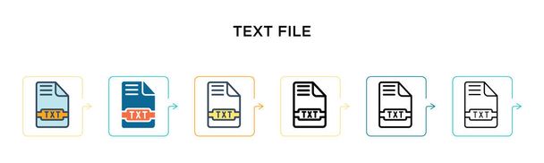 Textdatei-Vektorsymbol in 6 verschiedenen modernen Stilen. Schwarze, zweifarbige Textdateisymbole in Füll-, Umriss-, Linien- und Strichstil. Vektor-Illustration kann für Web, Mobile, UI verwendet werden - Vektor, Bild