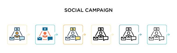 Icono de vector de campaña social en 6 estilos modernos diferentes. Negro, dos iconos de campaña social de colores diseñados en estilo lleno, contorno, línea y trazo. Ilustración vectorial se puede utilizar para web, móvil
,  - Vector, imagen
