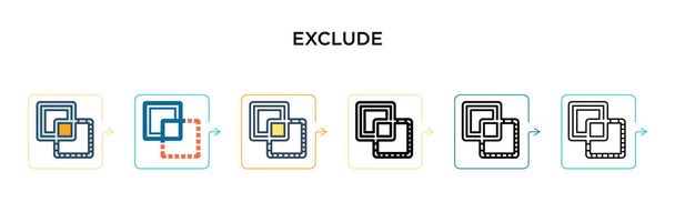 Exclude vector icon in 6 different modern styles. Black, two colored exclude icons designed in filled, outline, line and stroke style. Vector illustration can be used for web, mobile, ui - Vector, Image