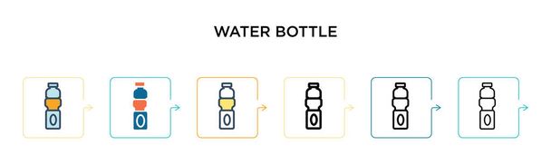 Wasserflaschen-Vektor-Symbol in 6 verschiedenen modernen Stilen. Schwarze, zweifarbige Wasserflaschensymbole, die in Füll-, Umriss-, Linien- und Strichstil gestaltet sind. Vektor-Illustration kann für Web, Mobile, UI verwendet werden - Vektor, Bild