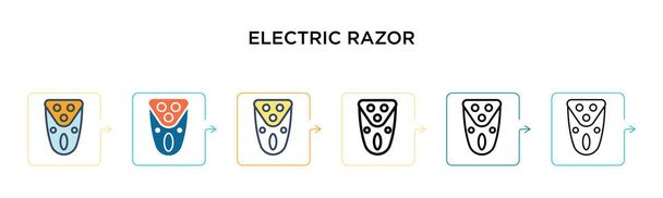 icona vettore rasoio elettrico in 6 diversi stili moderni. Nero, due icone colorate rasoio elettrico progettato in pieno, contorno, linea e stile tratto. Illustrazione vettoriale può essere utilizzato per web, mobile, ui - Vettoriali, immagini