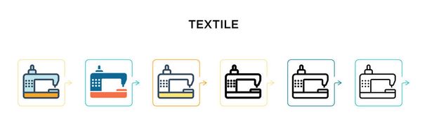Tekstiili vektori kuvaketta 6 eri moderneja tyylejä. Musta, kaksivärinen tekstiili kuvakkeet suunniteltu täytetty, ääriviivat, viivat ja aivohalvaus tyyli. Vektori kuva voidaan käyttää web, mobiili, ui - Vektori, kuva