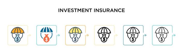 Icono de vector de seguro de inversión en 6 estilos modernos diferentes. Negro, dos iconos de seguro de inversión de colores diseñados en estilo lleno, contorno, línea y trazo. Ilustración vectorial se puede utilizar para
  - Vector, Imagen