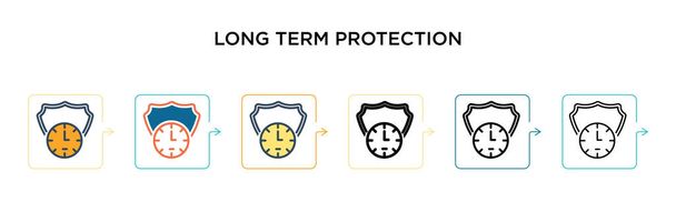 Icono de vector de protección a largo plazo en 6 estilos modernos diferentes. Negro, dos iconos de protección a largo plazo de color diseñados en estilo lleno, contorno, línea y trazo. Ilustración vectorial se puede utilizar para
  - Vector, imagen