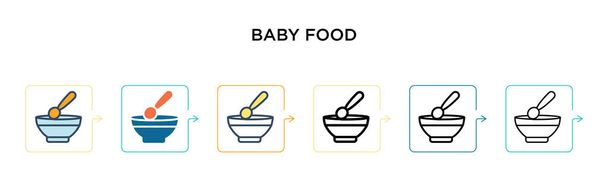 Baby food vector icoon in 6 verschillende moderne stijlen. Zwart, twee gekleurde babyvoeding pictogrammen ontworpen in gevulde, omtrek, lijn en slag stijl. Vector illustratie kan worden gebruikt voor web, mobiel, ui - Vector, afbeelding